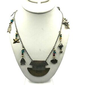 Eclectic Hand Crafted Noah's Ark Charm Necklace, Mixed Metals Hammered Pendant